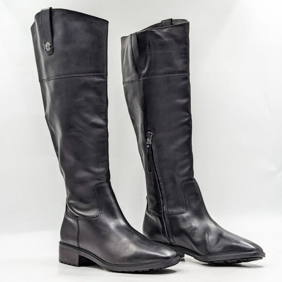 Sam Edelman Wmn Drina ATH Wide Calf Black Leather Snip Toe Lug Riding Boots 7.5 - Picture 1 of 10